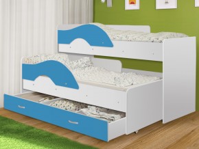 Кровать выкатная Радуга с ящиком 80х160 белая-голубой в Аше - asha.magazinmebel.ru | фото